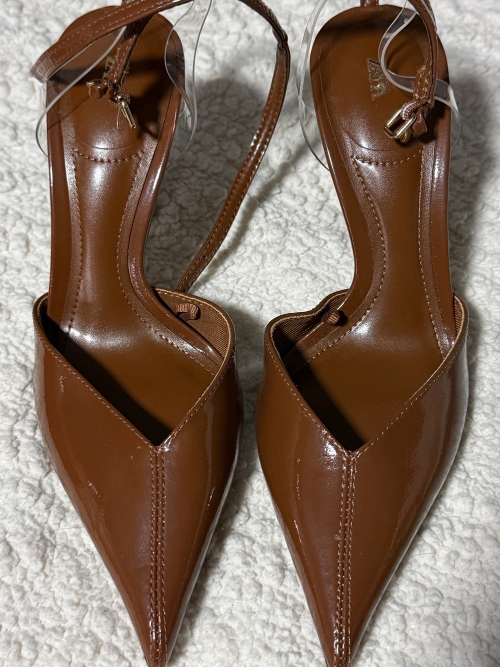 Zara Brown Patent Pointed-Toe Ankle-Strap Heels - Picture 2 of 3